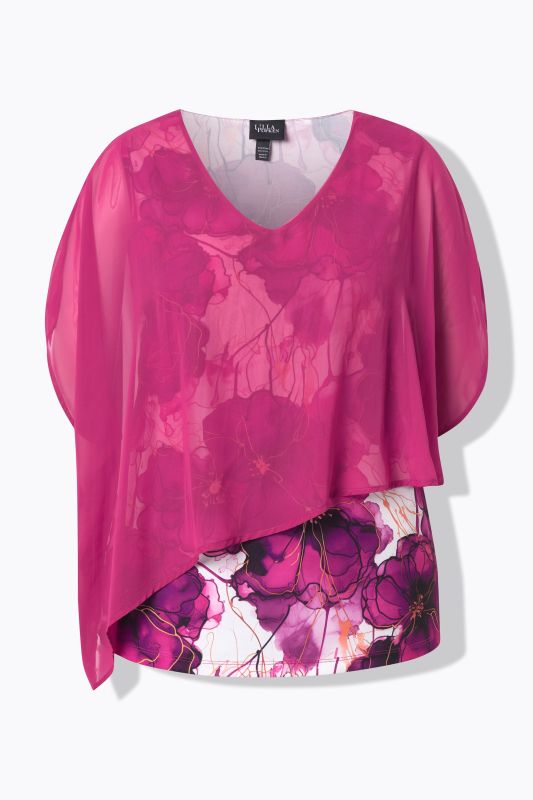 Блуза с акварелен флорален принт с шифон