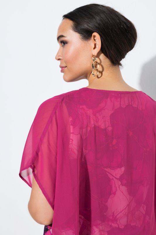 Блуза с акварелен флорален принт с шифон