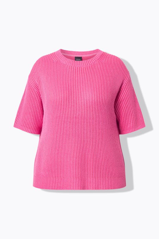 Two Tone Ribbed Knit Short Sleeve Sweater