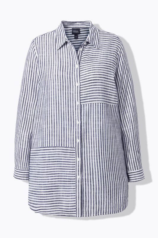 Mixed Stripe Linen Blend Tunic Blouse
