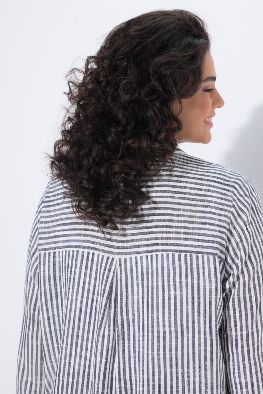 Mixed Stripe Linen Blend Tunic Blouse