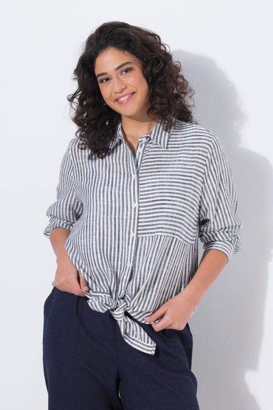 Mixed Stripe Linen Blend Tunic Blouse