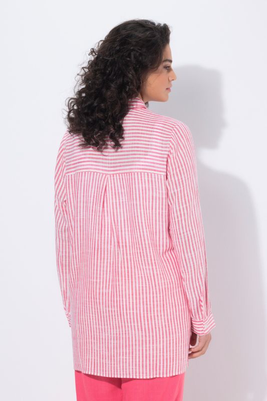 Mixed Stripe Linen Blend Tunic Blouse