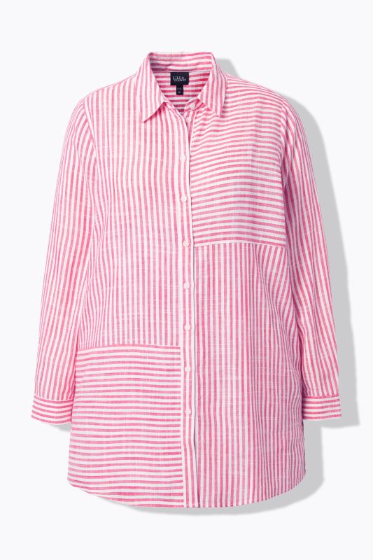 Mixed Stripe Linen Blend Tunic Blouse