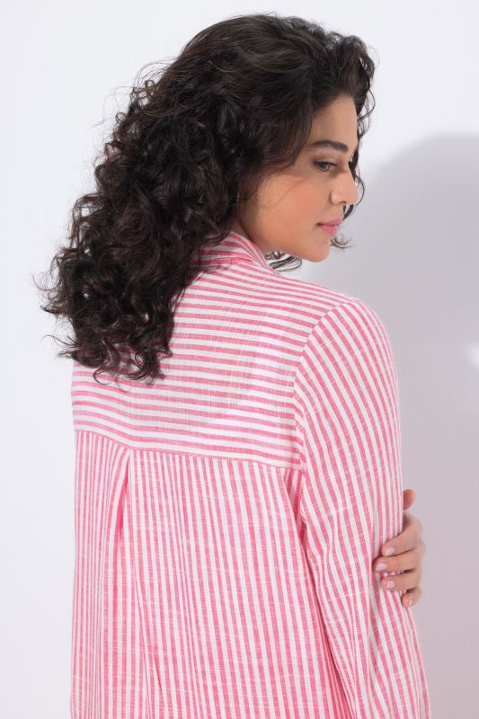 Mixed Stripe Linen Blend Tunic Blouse