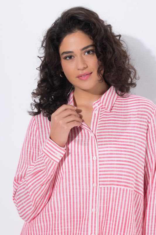 Mixed Stripe Linen Blend Tunic Blouse