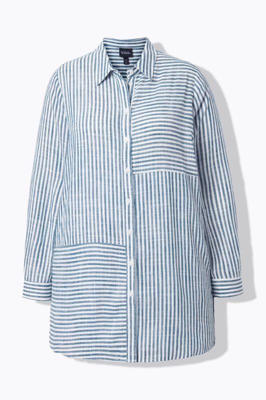 Mixed Stripe Linen Blend Tunic Blouse