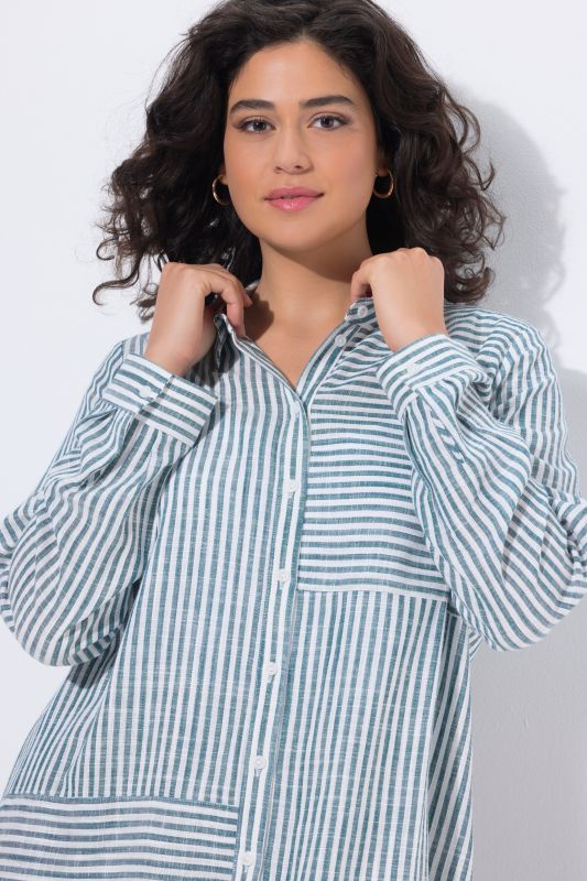 Mixed Stripe Linen Blend Tunic Blouse