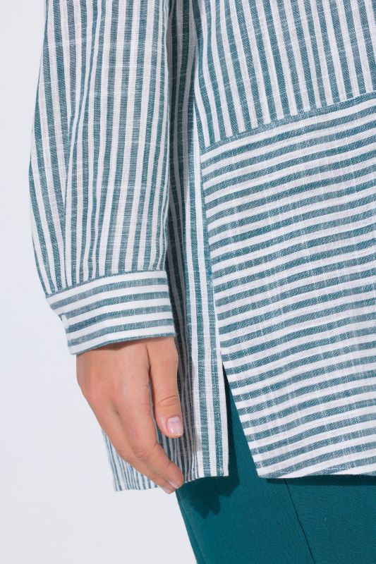 Mixed Stripe Linen Blend Tunic Blouse