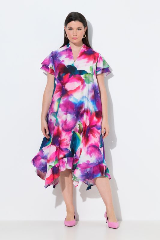 Watercolor Floral Handkerchief Hem Dress