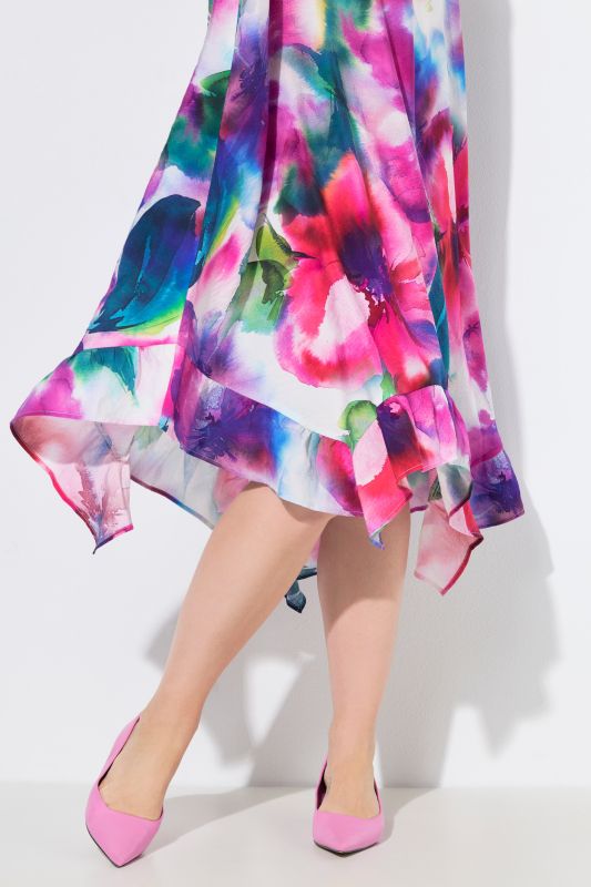 Watercolor Floral Handkerchief Hem Dress