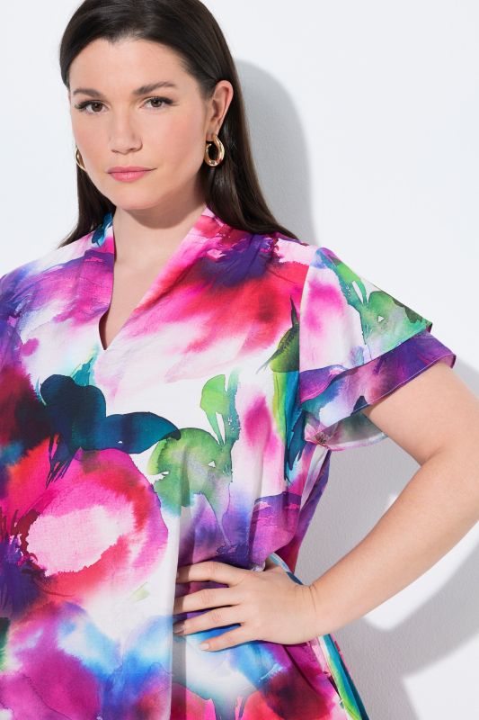 Watercolor Floral Handkerchief Hem Dress