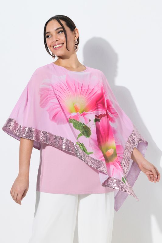 Sequined Floral Layered Chiffon Blouse