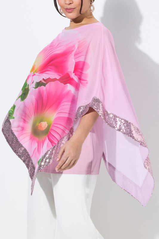 Sequined Floral Layered Chiffon Blouse