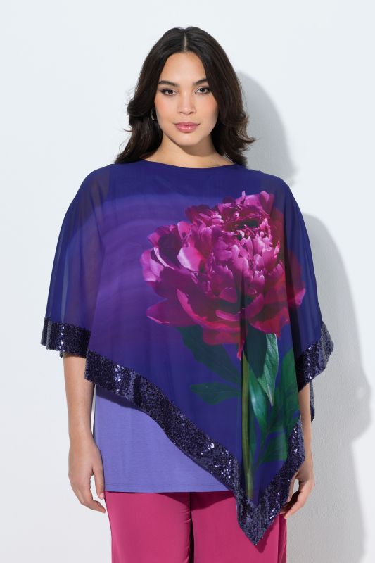 Sequined Floral Layered Chiffon Blouse