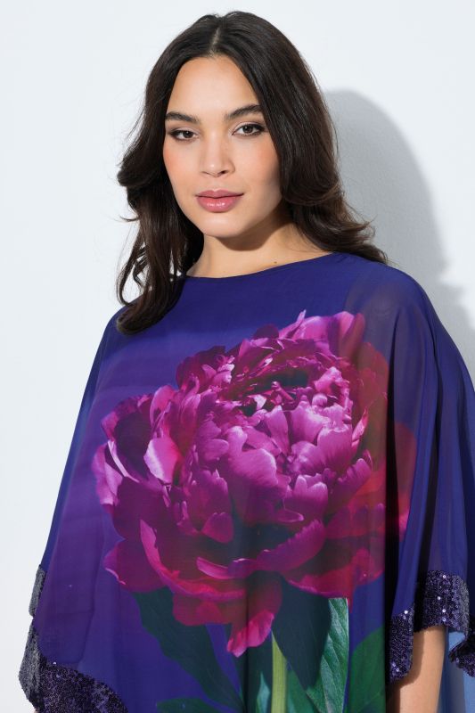 Sequined Floral Layered Chiffon Blouse