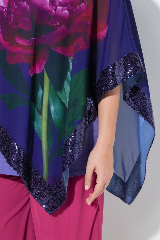 Sequined Floral Layered Chiffon Blouse