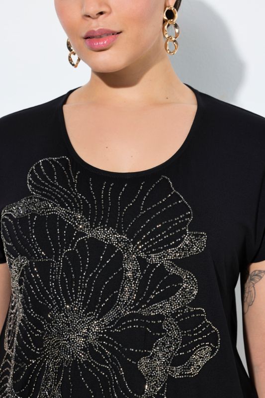 Beaded Flower Cap Sleeve T-Shirt Blouse