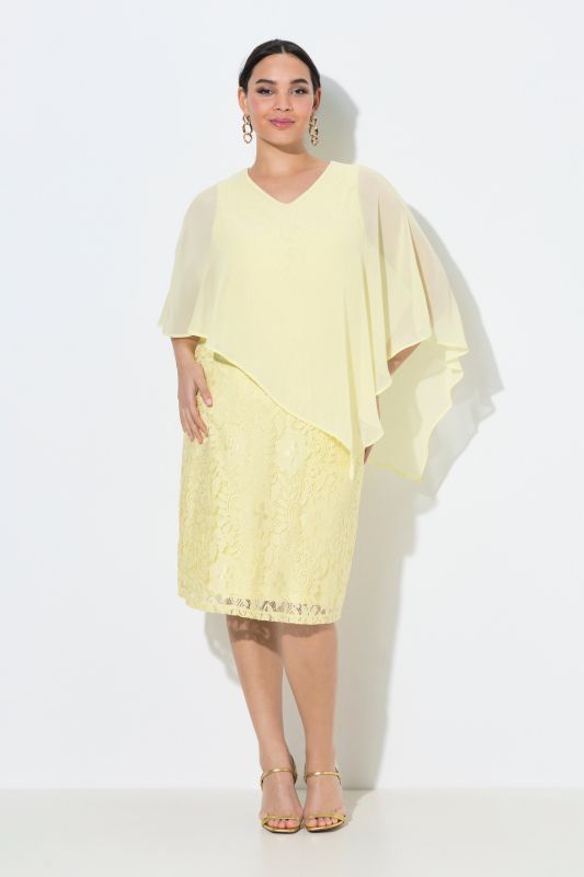 Chiffon Overlay Stretch Lace V-Neck Dress