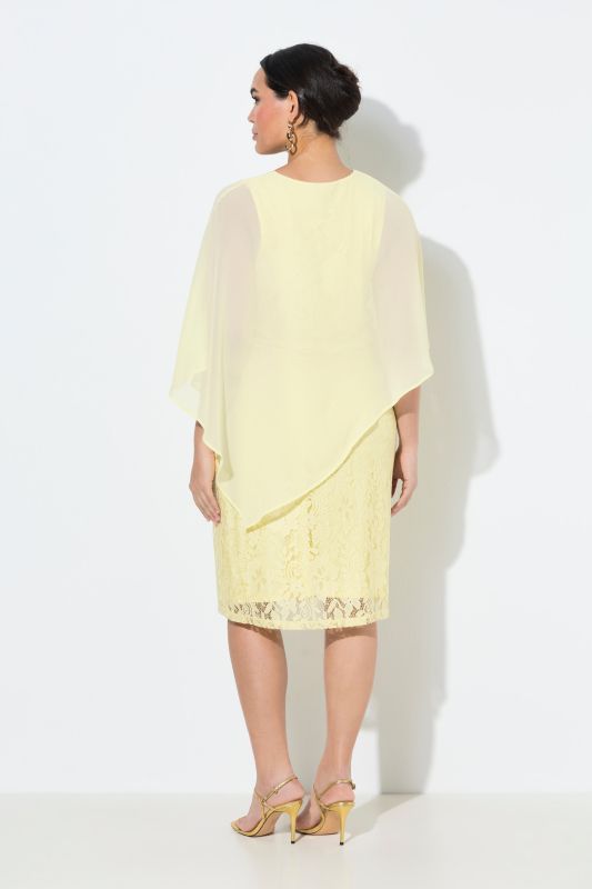 Chiffon Overlay Stretch Lace V-Neck Dress