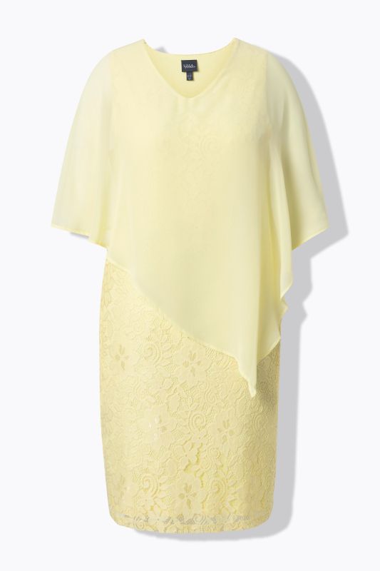 Chiffon Overlay Stretch Lace V-Neck Dress
