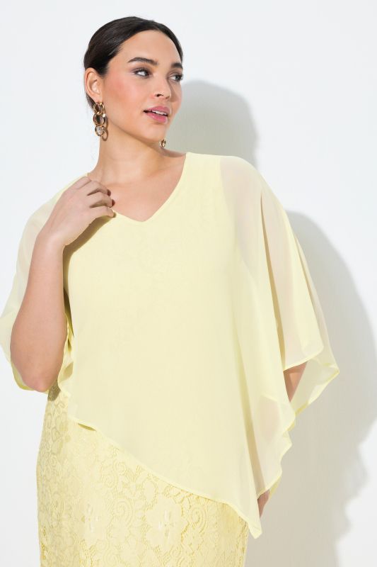 Chiffon Overlay Stretch Lace V-Neck Dress