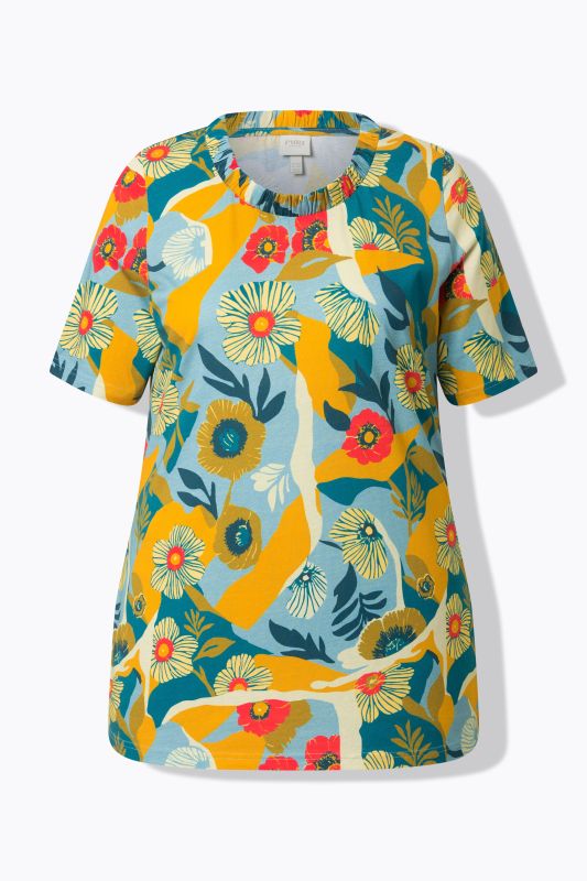 Тениска със завъртян флорален принт