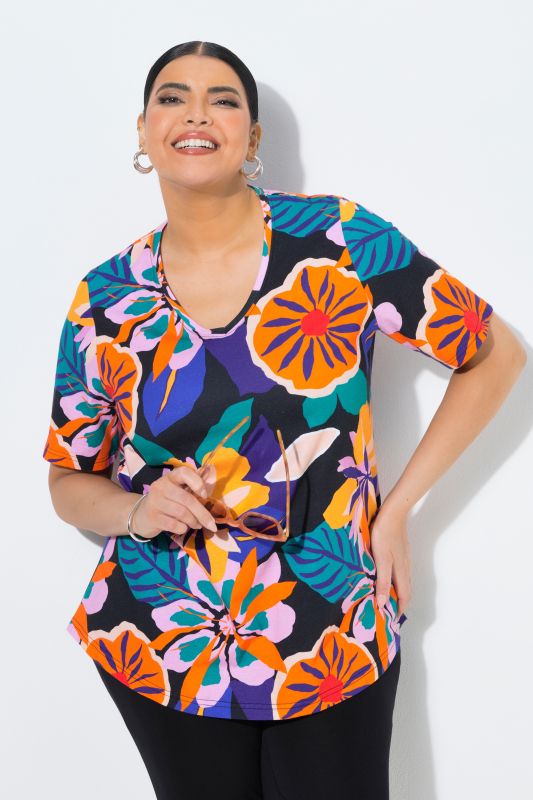 Тениска с неонов тропически принт