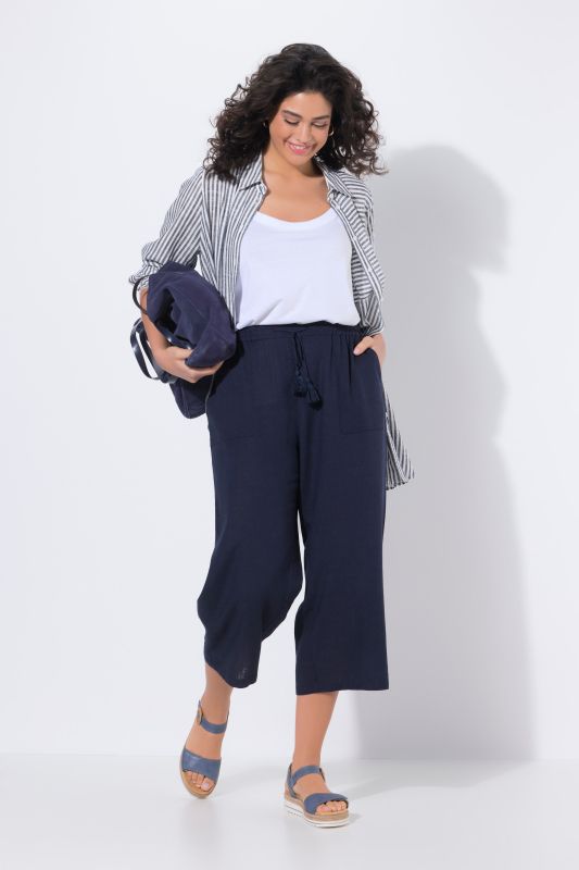 Linen Blend Elastic Waist Culottes