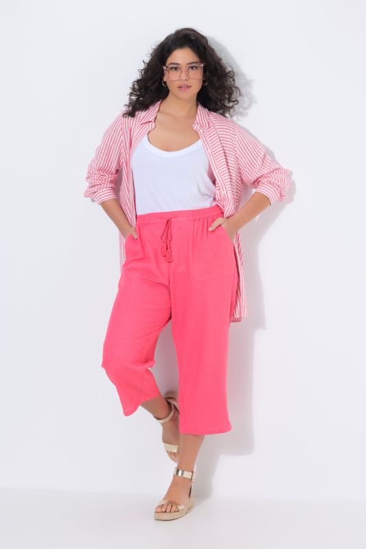 Linen Blend Elastic Waist Culottes