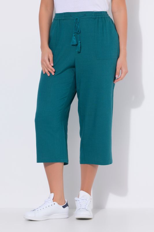 Linen Blend Elastic Waist Culottes