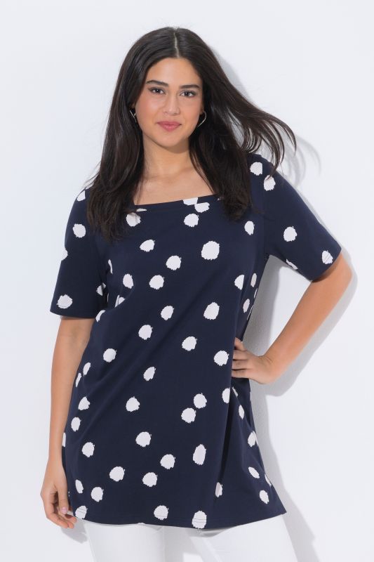 Туника с принт на точки и квадратно деколте