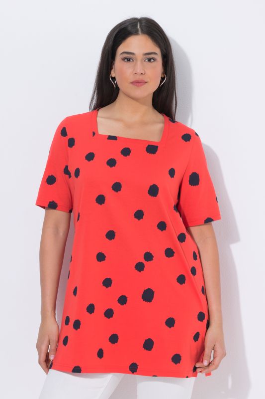 Туника с принт на точки и квадратно деколте