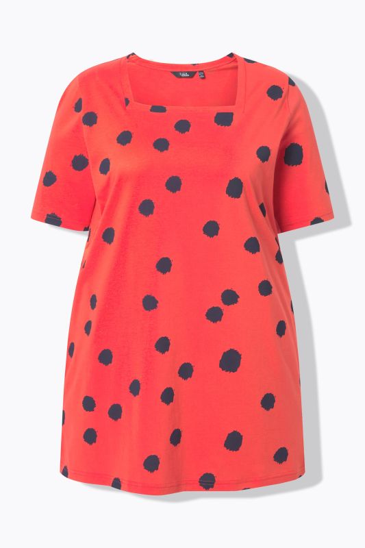 Туника с принт на точки и квадратно деколте