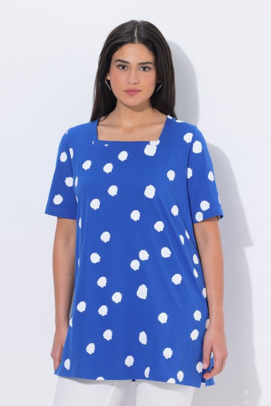 Туника с принт на точки и квадратно деколте