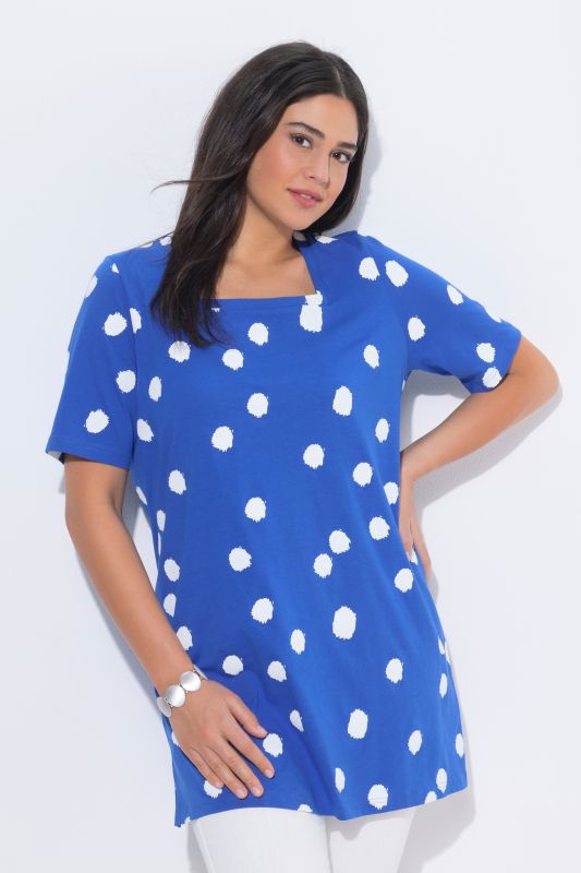 Туника с принт на точки и квадратно деколте