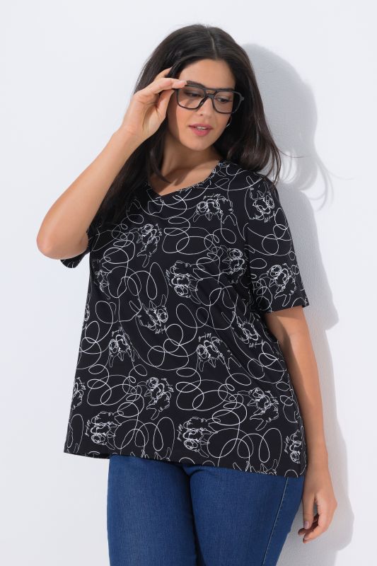 Тениска с животински принт с линии