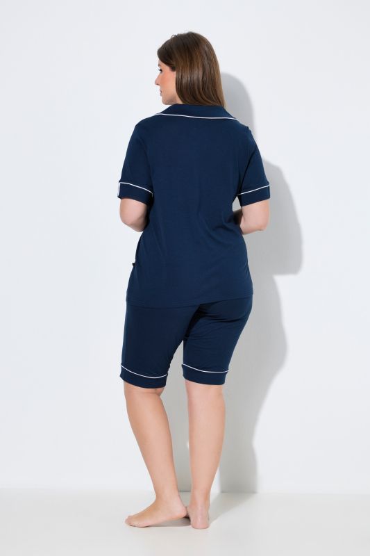 Lapel Collar Two Piece Shortie Pajama Set