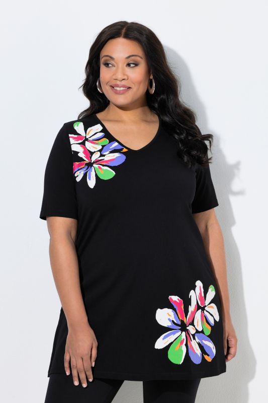 Brushsroke Floral Motif A-Line Knit Tunic