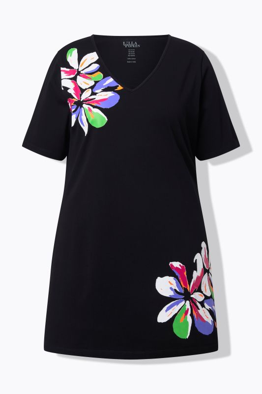 Brushsroke Floral Motif A-Line Knit Tunic