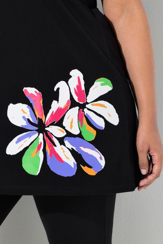 Brushsroke Floral Motif A-Line Knit Tunic