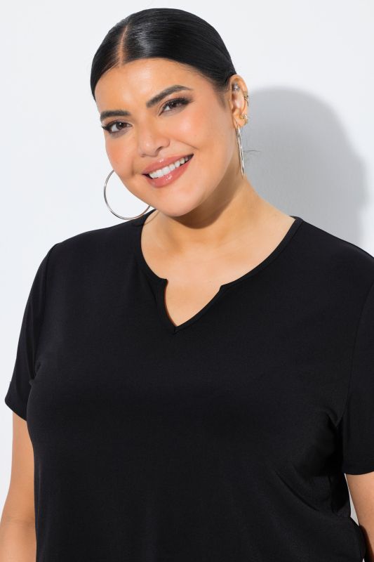 Matte Jersey Round Notch Neck Short Sleeve T-Shirt