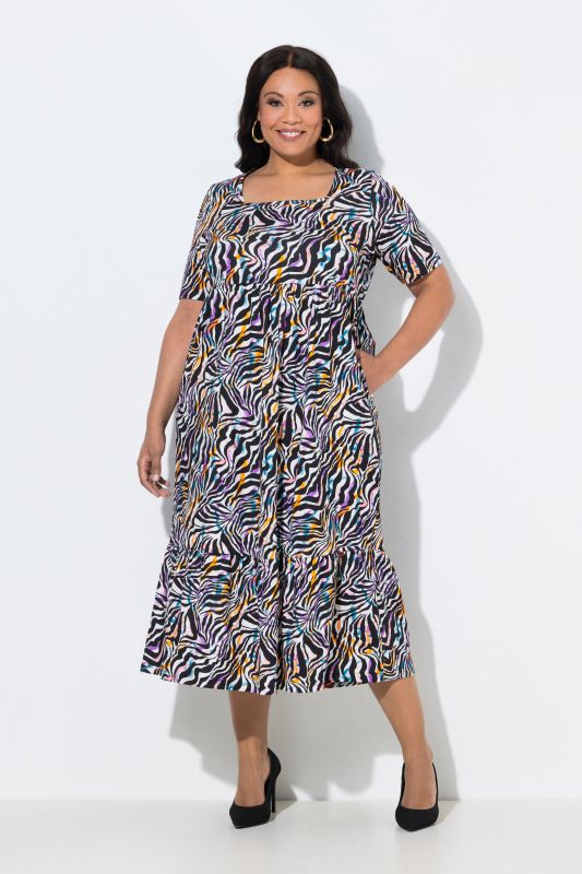 Colorful Zebra Print Jersey A-Line Pocket Dress