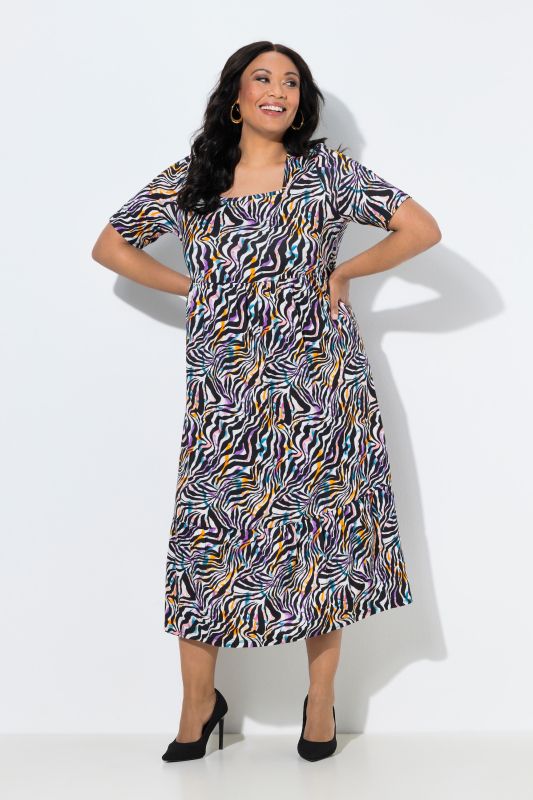 Colorful Zebra Print Jersey A-Line Pocket Dress