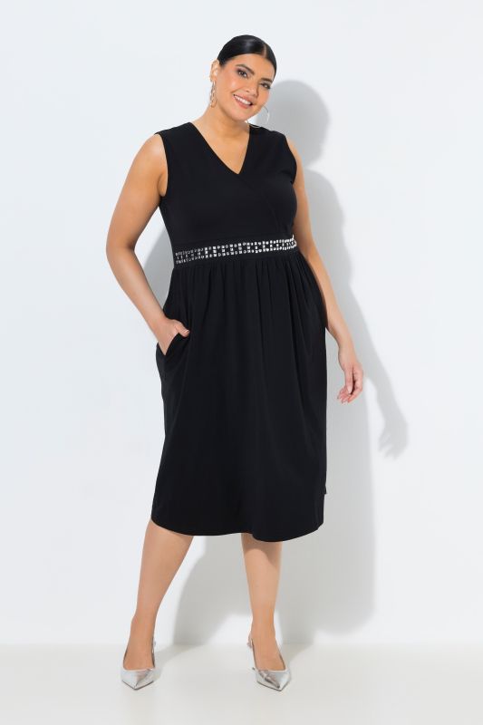 Rhinestone Studded Knit Wrap Pocket Dress