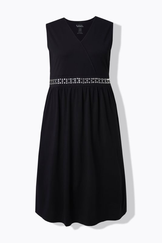 Rhinestone Studded Knit Wrap Pocket Dress