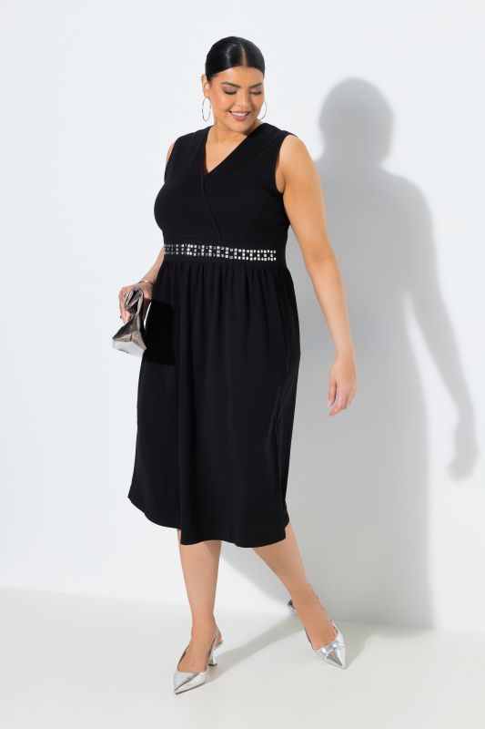 Rhinestone Studded Knit Wrap Pocket Dress