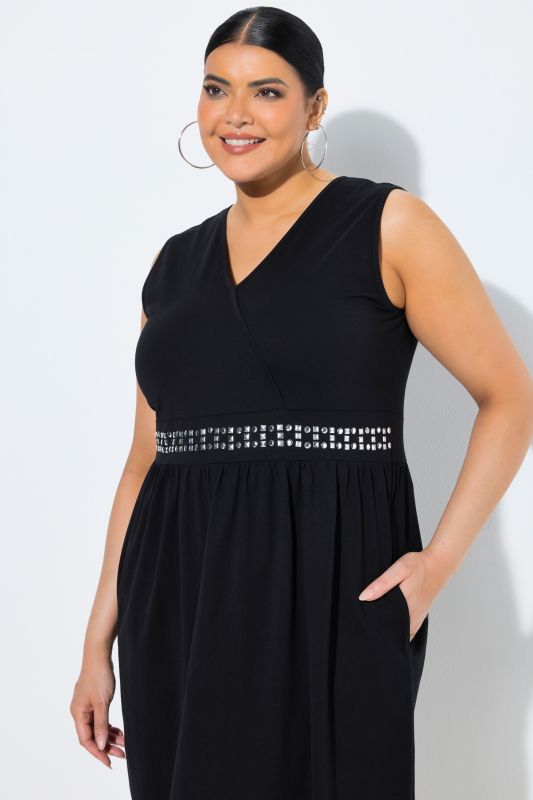 Rhinestone Studded Knit Wrap Pocket Dress