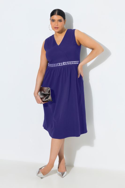 Rhinestone Studded Knit Wrap Pocket Dress