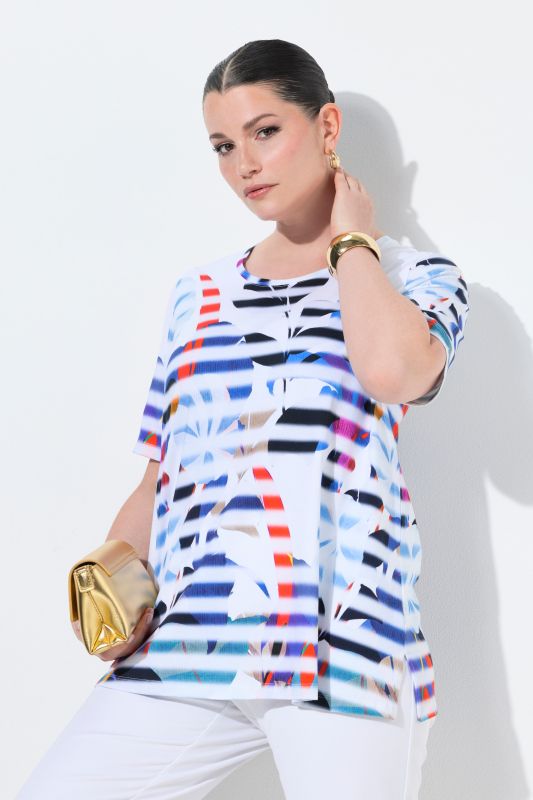 Блуза с райета и флорален принт